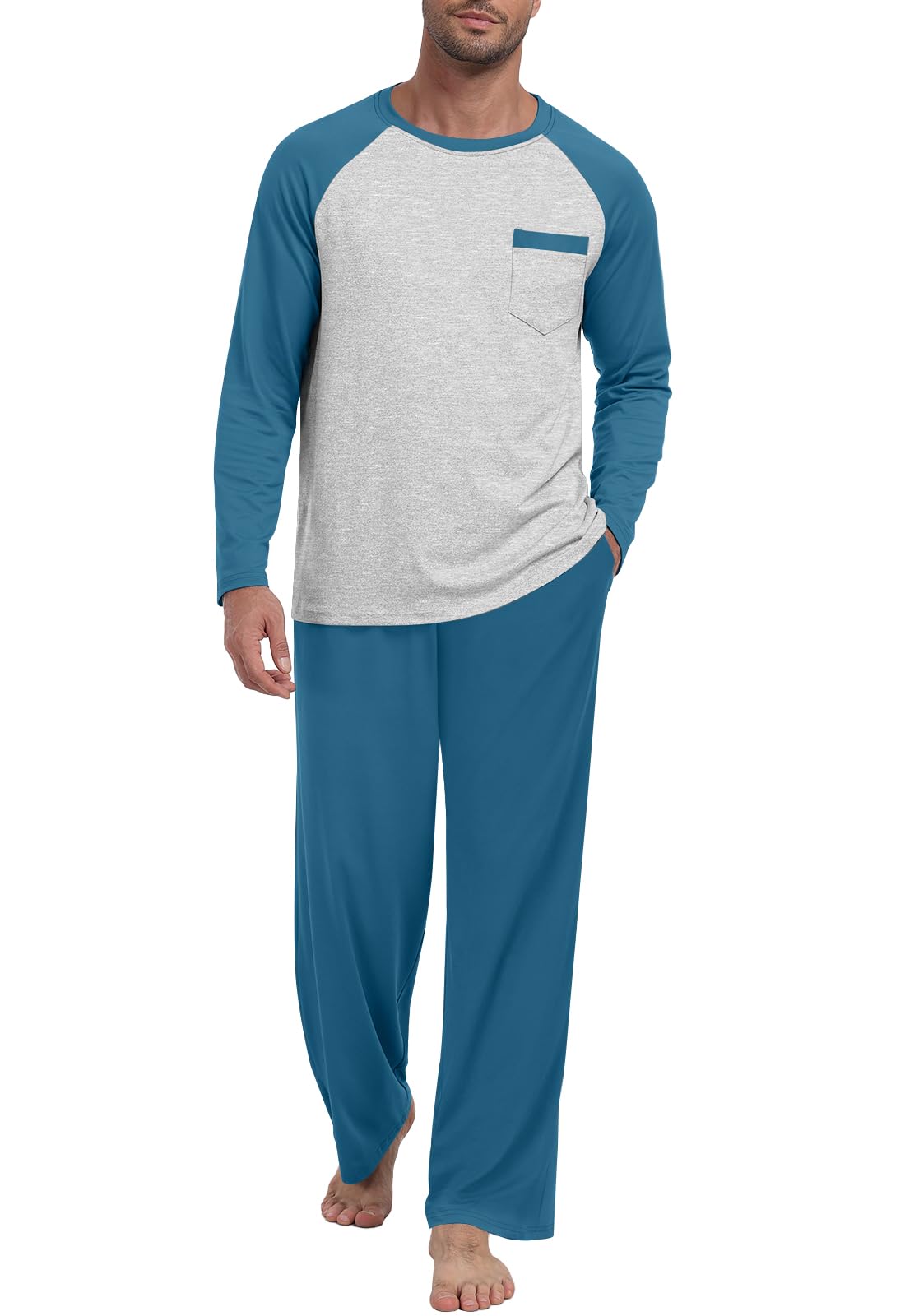 MLXSJ Mens Pajama Set Pjs Sleepwear Soft Comfy Sleep Set With Pocket S-3XL