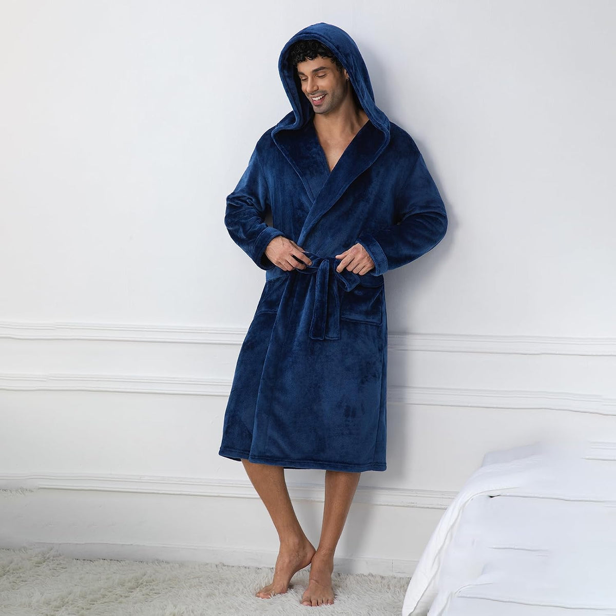 Men's Hooded Robe, Premium Plush Warm Bathrobe