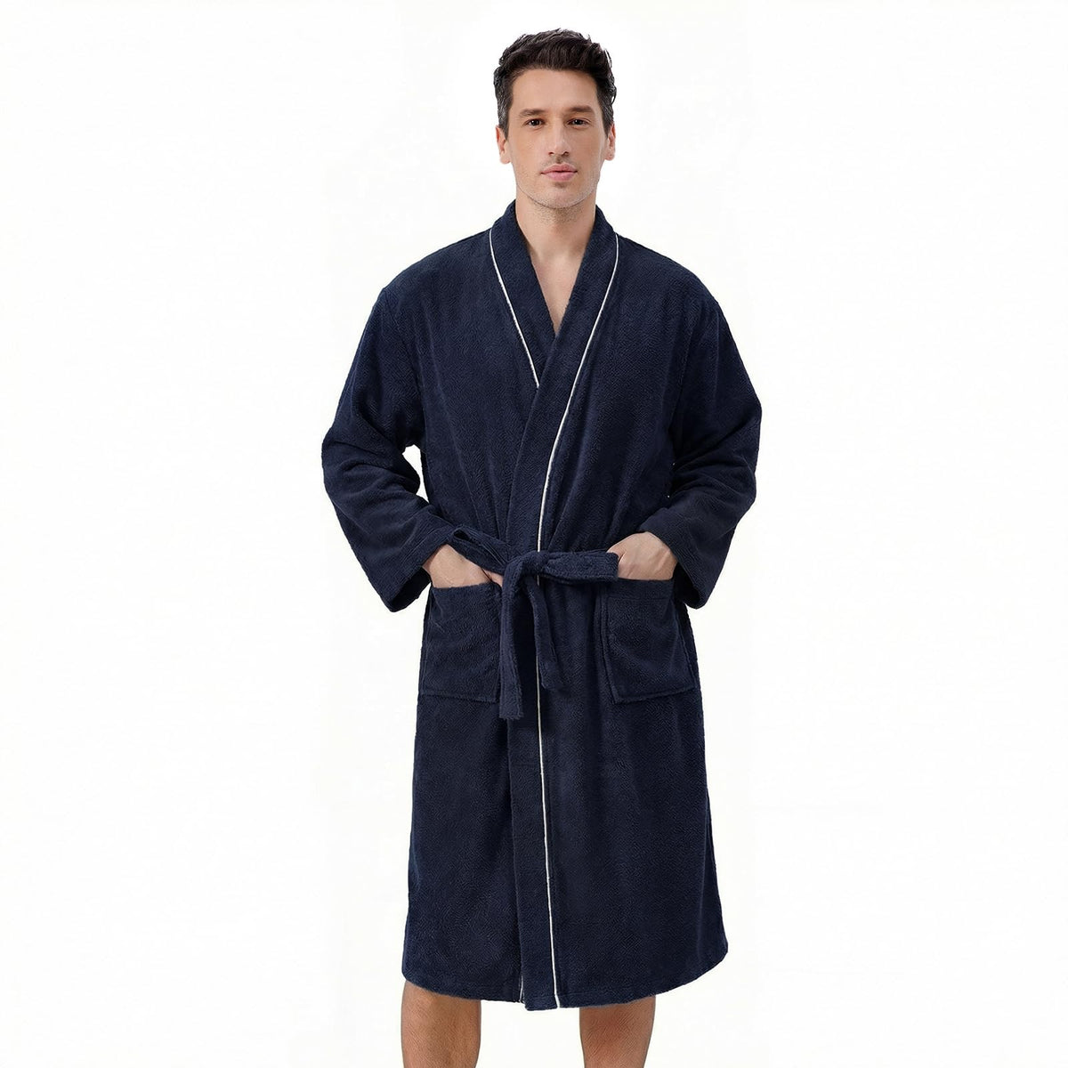 Inner Wish Men's Terry Cloth Bathrobe - Soft Absorbent Quick-Dry Spa Robe with Pockets, Lightweight Robe for Shower