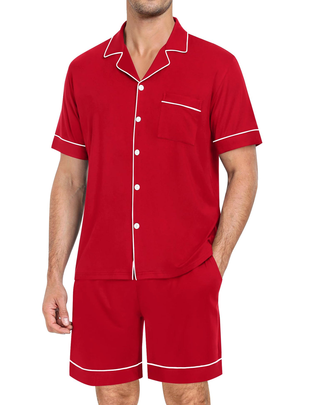 SWOMOG Mens Pajama Set Short Sleeve 2 PCS Sleepwear Button Down Soft Loungewear Modal Set Pj Set with Pockets S-3XL