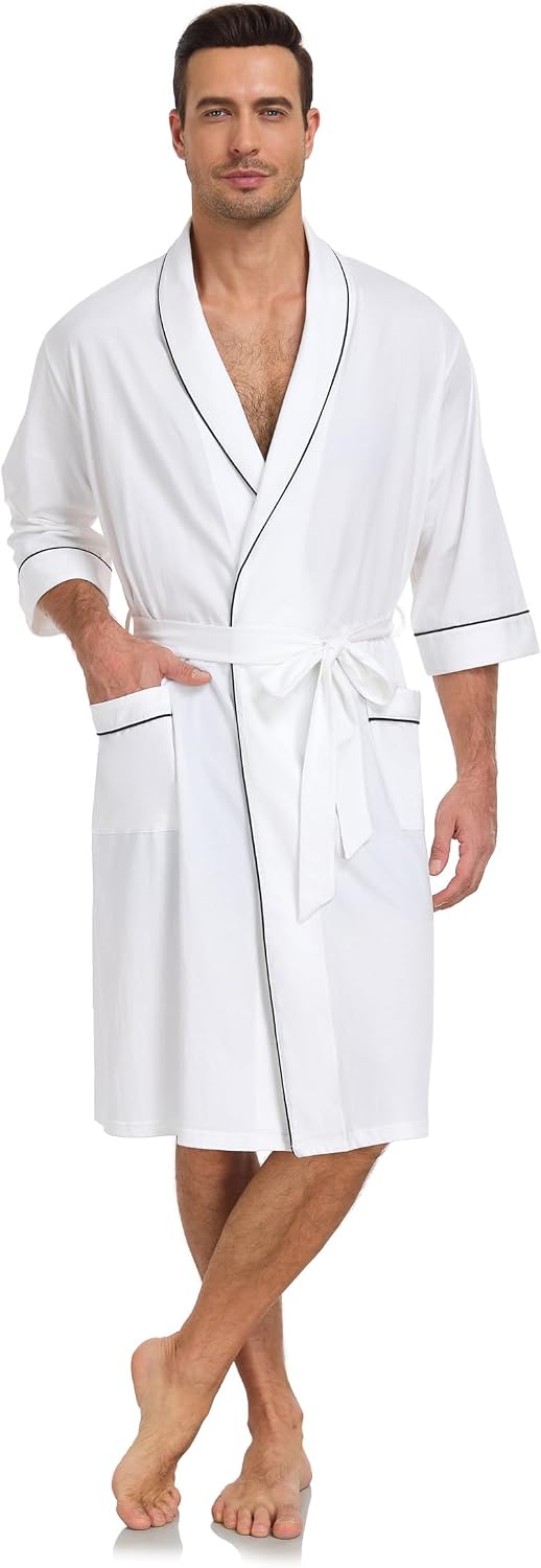 COLORFULLEAF Men's 100% Cotton Robe Lightweight Summer Short Bathrobe