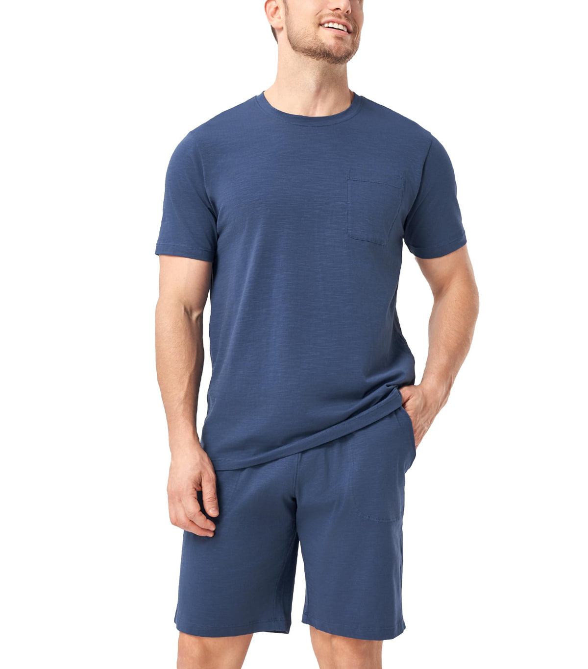 DAVID ARCHY Mens Pajamas Set Cotton Slub Lightweight Summer Sleepwear