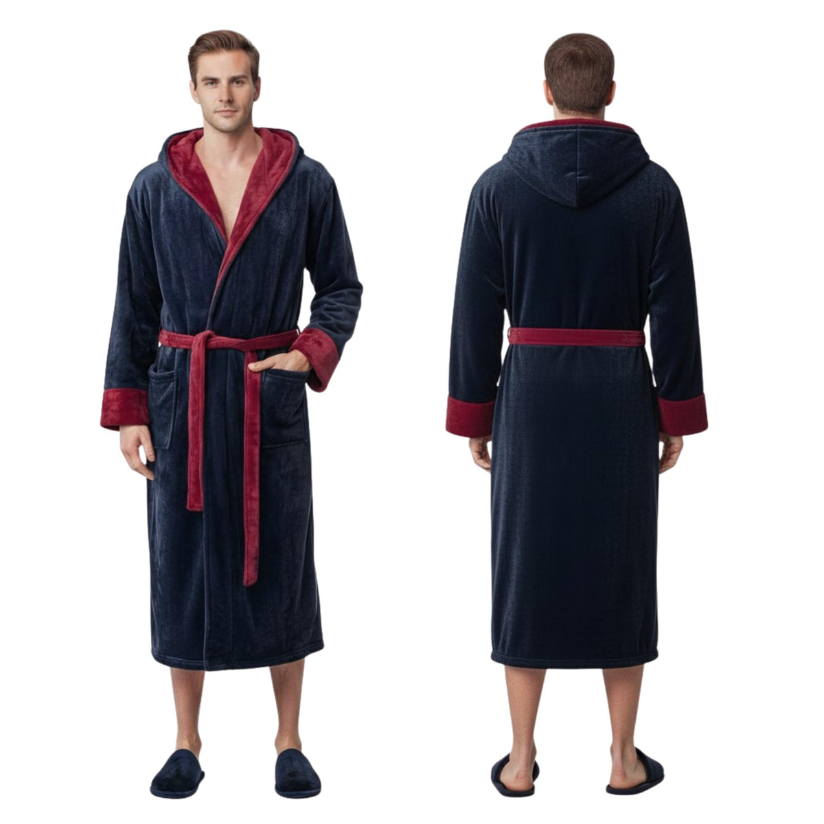 Lotus Linen Personalized Men's Plush Robe - Luxury Hooded Fleece Bathrobe with Custom Embroidery