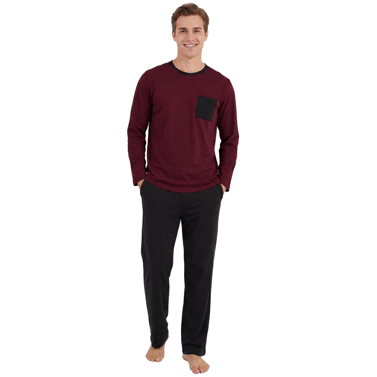 Vulcanodon Men's Organic Cotton Pajama Set Soft Long Sleeve Pjs for Men