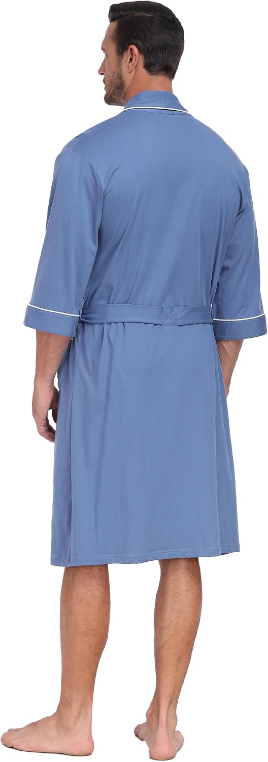 CF Men's 100% Cotton Robes Lightweight Bathrobe Soft Short Sleeve Bath Robe