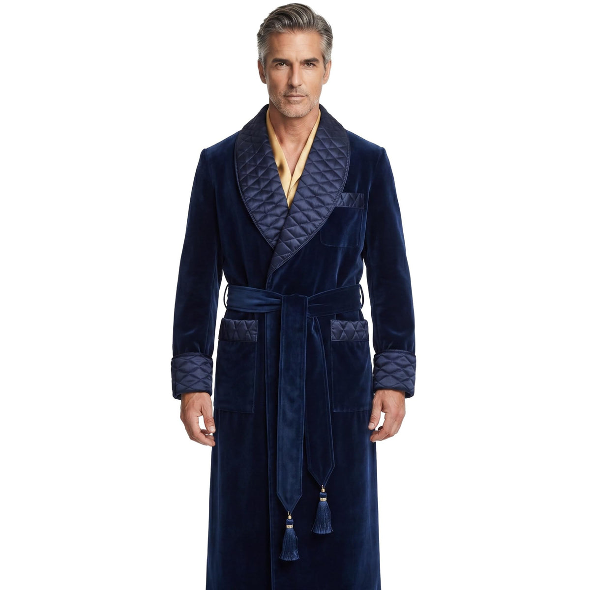 Smoking Jacket Green Long Velvet Gown For Men English Vintage Gentleman Belted Robes