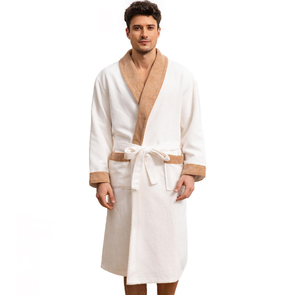 Men's Towel Robe with Shawl Collar Bathrobe, Absorbent Terry Cloth Robe for Men with Pockets, Quick-Dry Home Spa