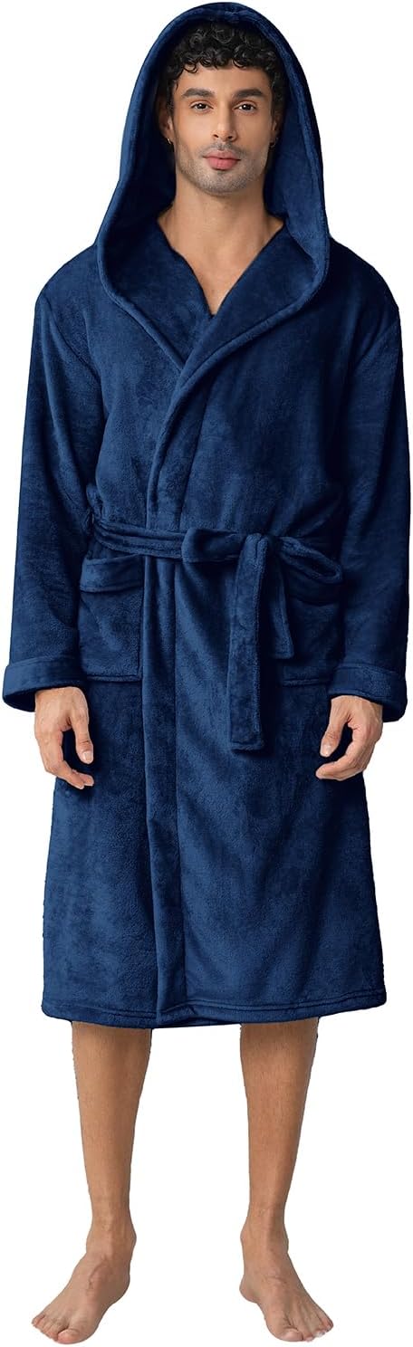 Men's Hooded Robe, Premium Plush Warm Bathrobe