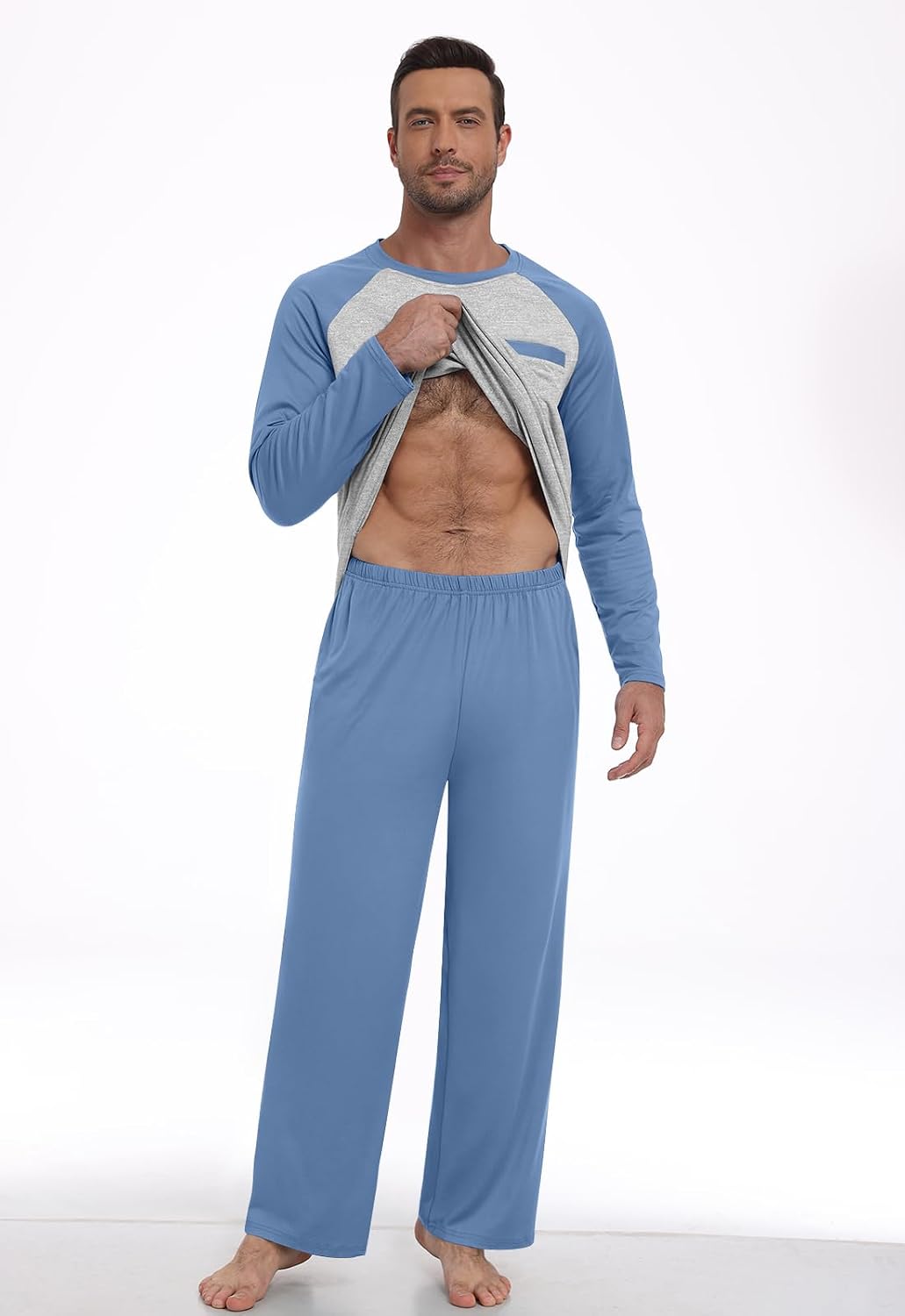 MLXSJ Mens Pajama Set Pjs Sleepwear Soft Comfy Sleep Set With Pocket S-3XL
