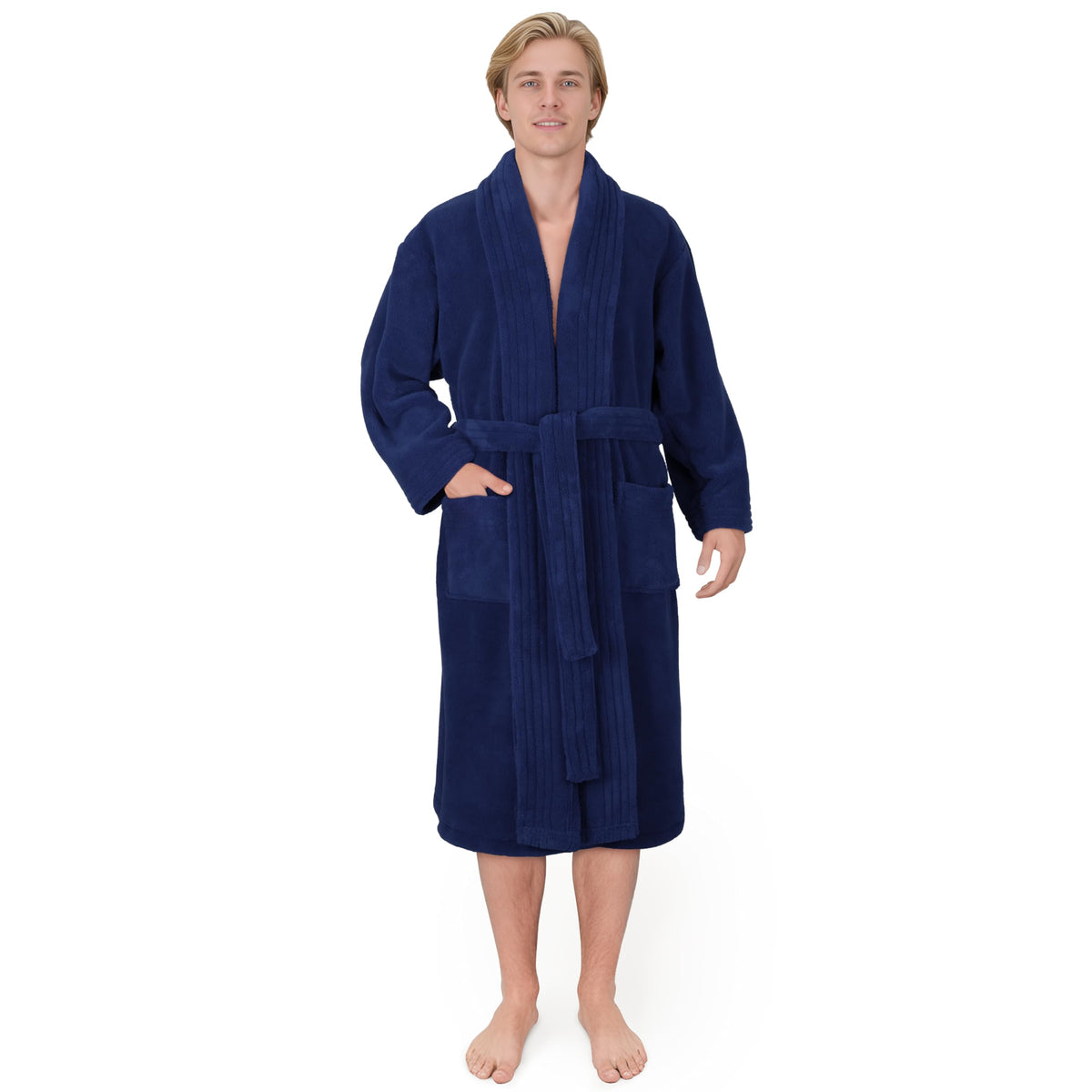 American Soft Linen Luxury Men’s Fleece Bathrobe Soft Warm Lightweight Plush Robe for Men Cozy Absorbent Spa Hotel Quality
