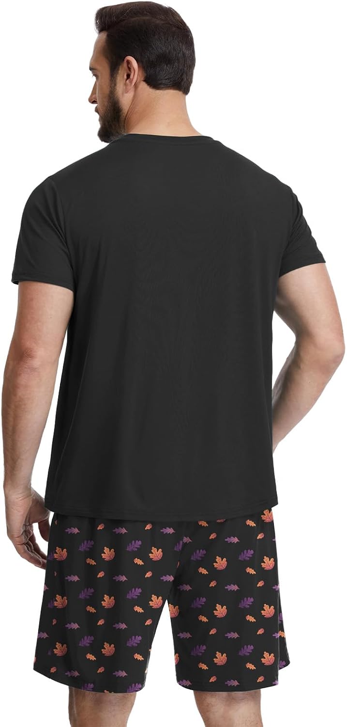 Feiersi Mens Pajama Set Sleepwear Pjs Lightweight Quick Dry Soft Short Sleeve Sleep Set With Pockets