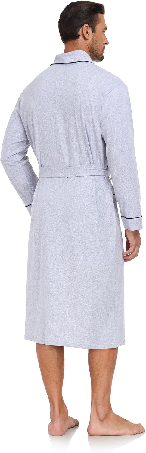 EA'S SECRET Men's 100% Cotton Robes Lightweight Long Sleeve Kimono Bathrobe Soft Over the Knee Sleepwear