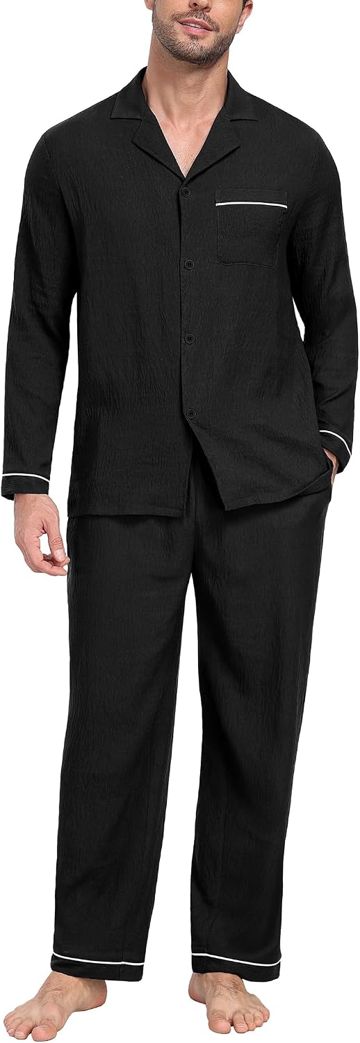 PrinStory Men's Pajamas Set Long Sleeve Button Down Sleepwear Pjs S-2XL
