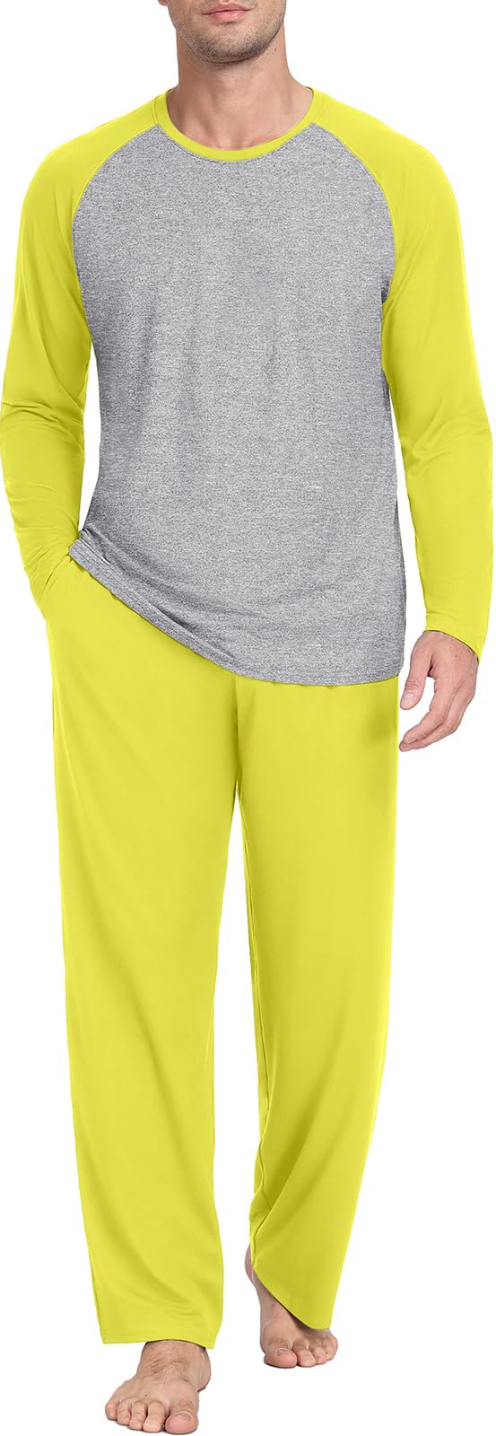 PrinStory Men's Pajama Sets Loungewear Sleepwear Pjs Lightweight Long Sleeve Shirts and Bottoms Soft Comfy Sleep Sets S-4XL