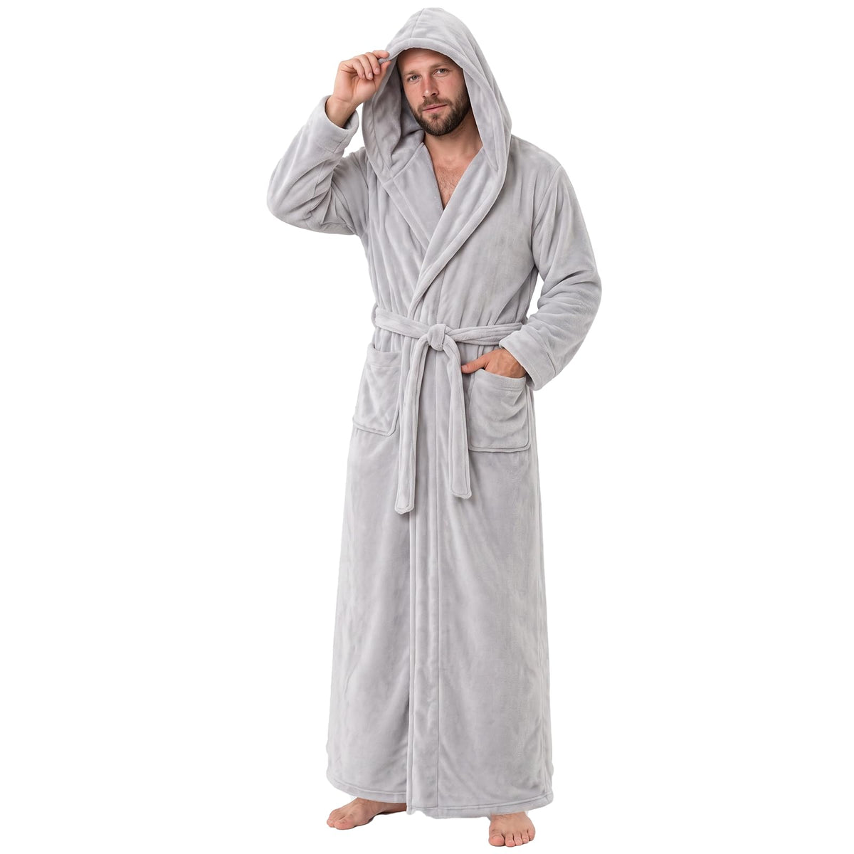 Gihuo Mens Long Robes Full Length Plush Hooded Bathrobe