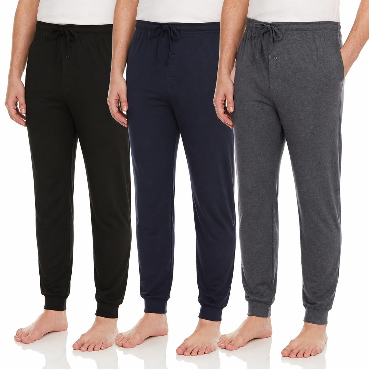 DARESAY Mens Pajama Pants 3 Pack – Soft Knit Lounge Sleepwear with Pockets, Elastic Waist & Drawstring, Up to 3XL