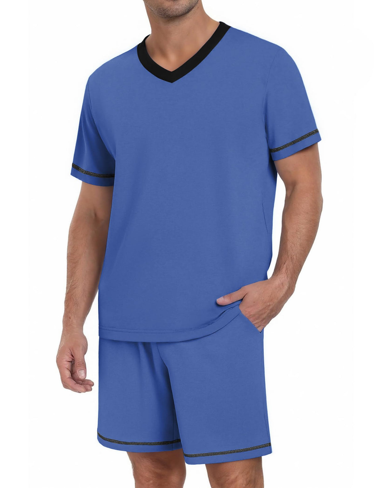 Ekouaer Men's Pajama Sets Shorts Short Sleeve Pj Sets Loungewear Lightweight Lounge Sets with Pockets