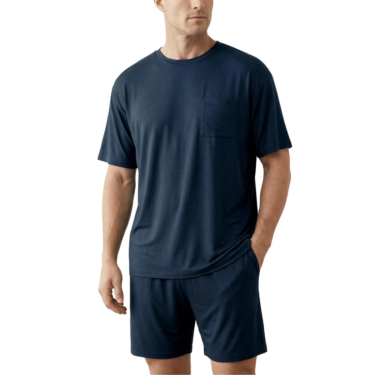 Mens Pajamas Set Cooling Viscose Made from Bamboo: Short Sleeve Shirt and Shorts, Soft Sleepwear Loungewear Summer