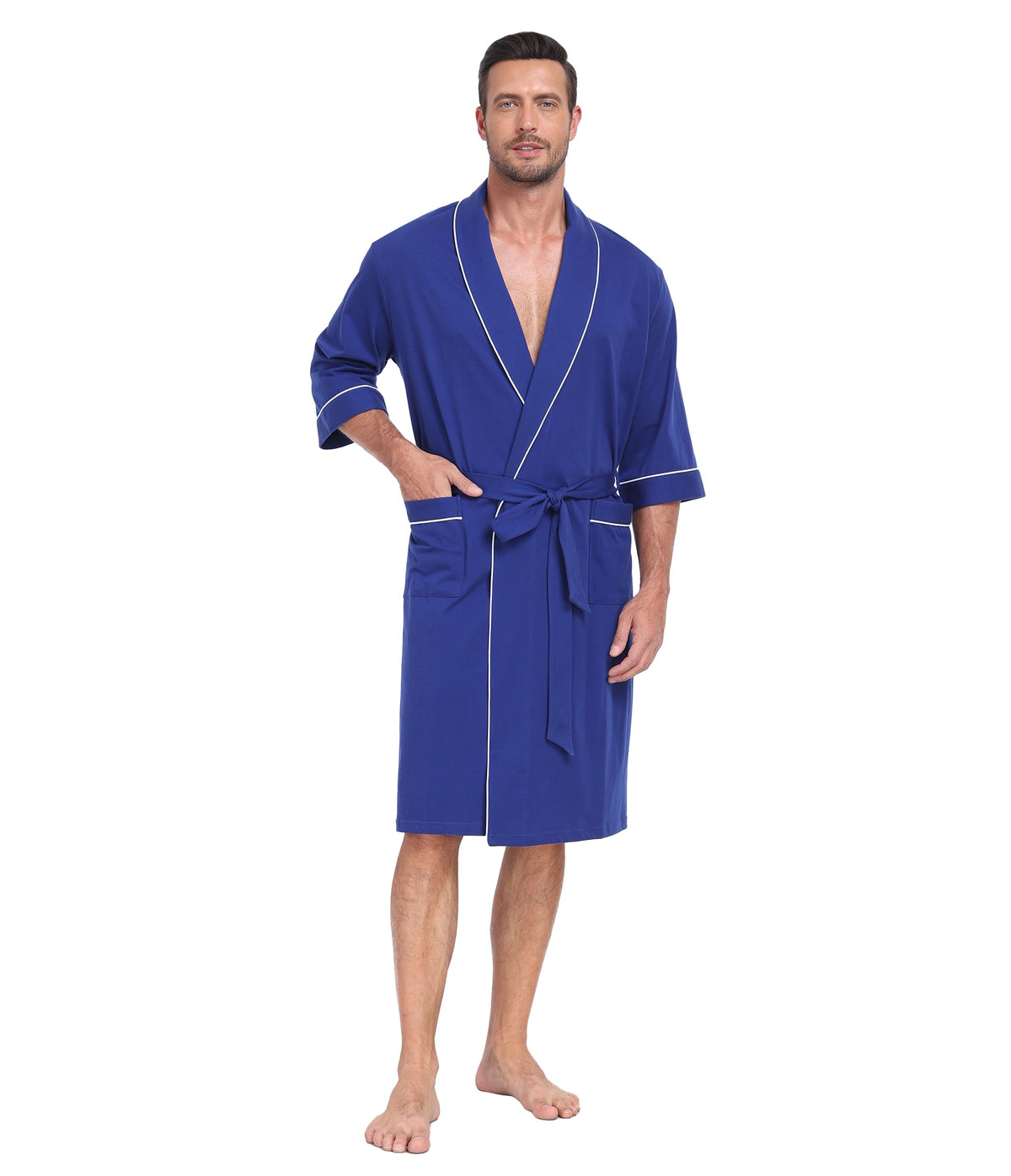 CF Men's 100% Cotton Robes Lightweight Bathrobe Soft Short Sleeve Bath Robe