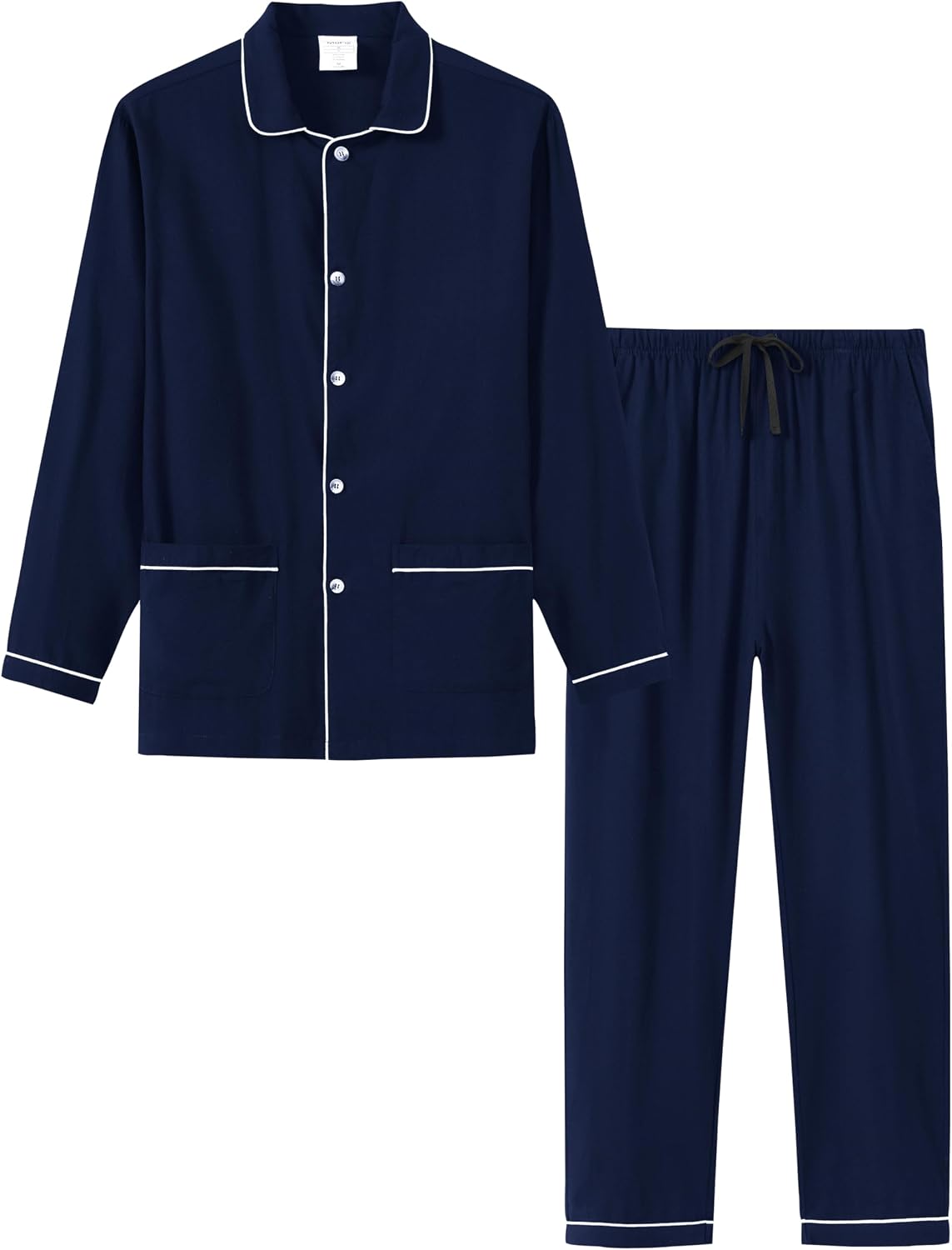MoFiz Mens Pajama Set Soft Cotton Button Down Notched Collar Pjs Long Sleeve 2 Piece Sleepwear Lounge Nightwear with Pocket
