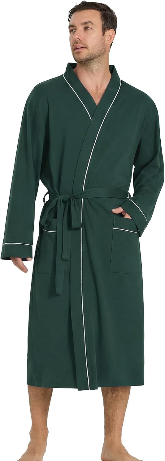 Vulcanodon Mens Organic Cotton Robe, Soft Kimono Bathrobe with Pockets