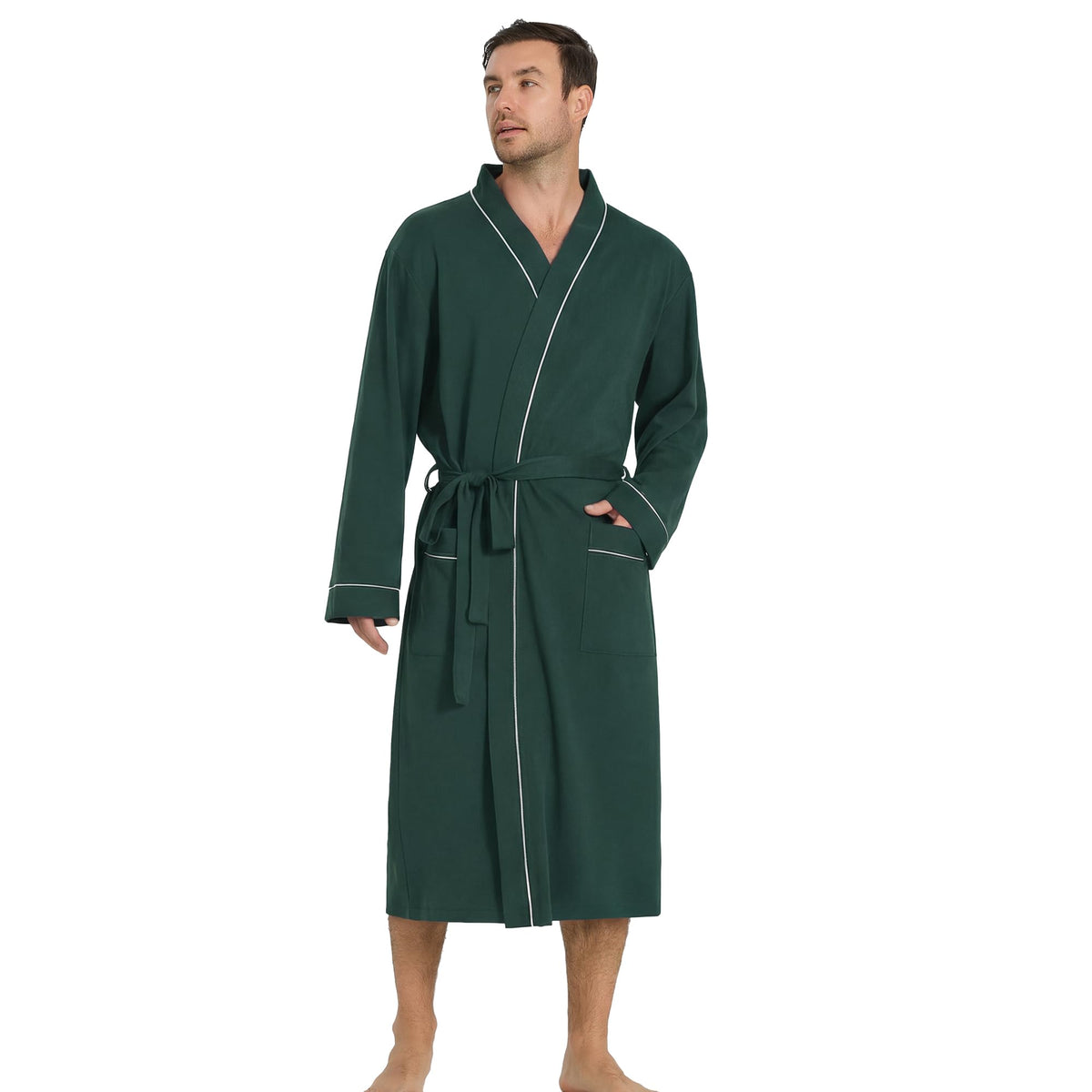 Vulcanodon Mens Organic Cotton Robe, Soft Kimono Bathrobe with Pockets