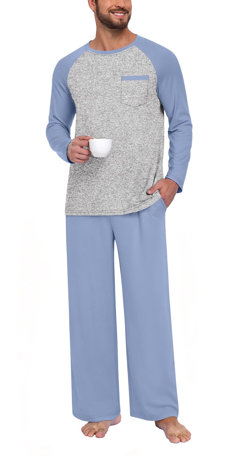 Aodemo Mens Pajamas Set 2 Piece Loungewear Soft Pjs Sets S-4XL