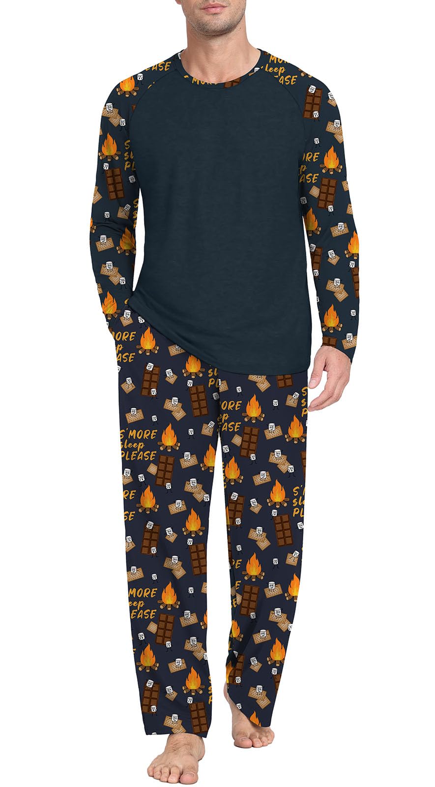 PrinStory Men's Pajama Sets Loungewear Sleepwear Pjs Lightweight Long Sleeve Shirts and Bottoms Soft Comfy Sleep Sets S-4XL