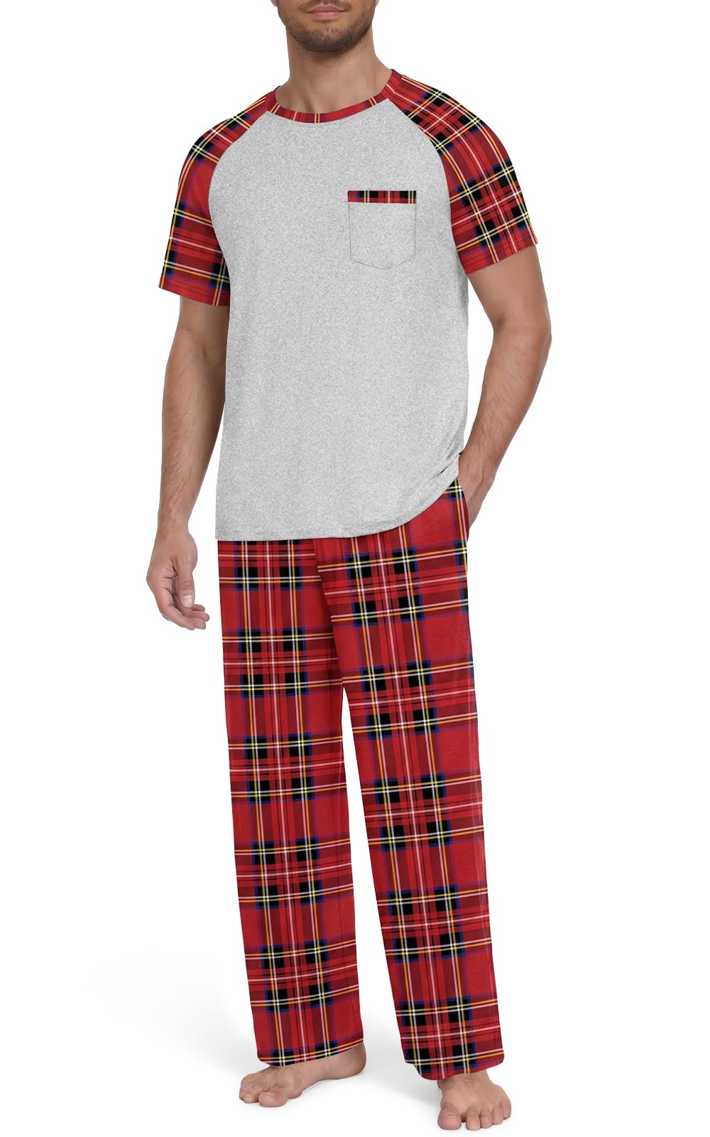 Yincro Mens Pajama Set Short Sleeve Pjs with Pocket Sleepwear Loungewear