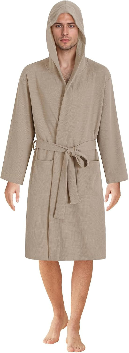 Latuza Men's Waffle Knit Hooded Robe Lightweight Bathrobe