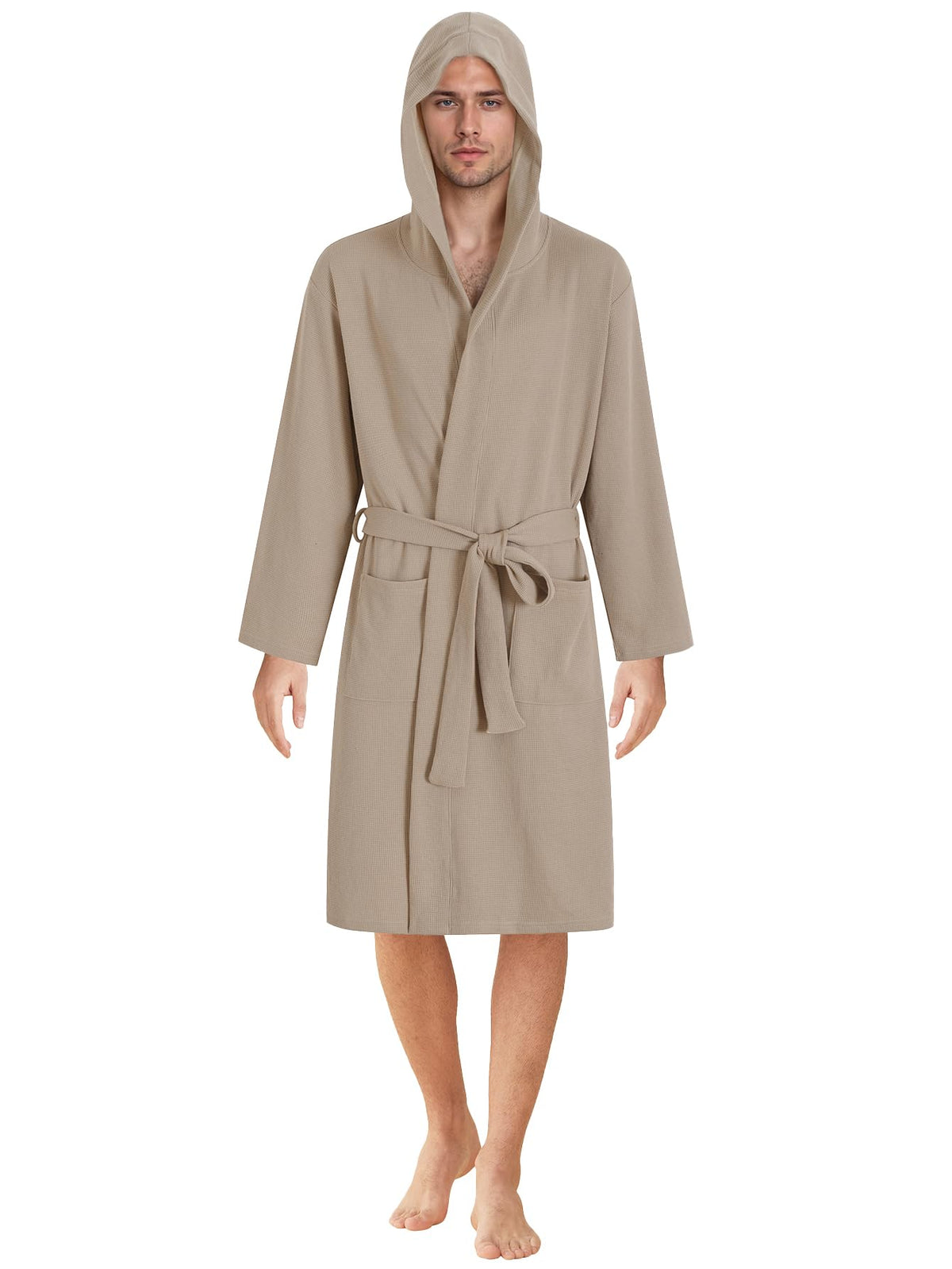 Latuza Men's Waffle Knit Hooded Robe Lightweight Bathrobe