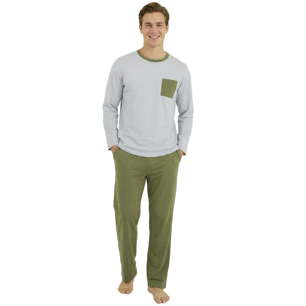 Vulcanodon Men's Organic Cotton Pajama Set Soft Long Sleeve Pjs for Men