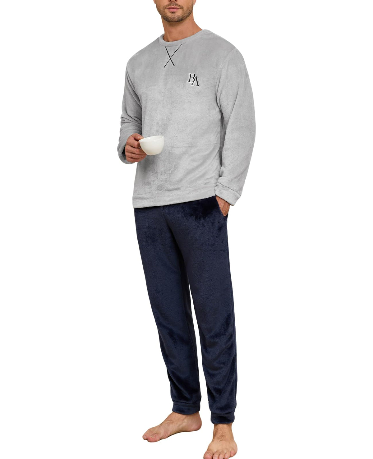 Mens Pajama Sets Fleece Pjs Winter Warm Lounge Sleepwear Soft Comfy Pajamas for Men