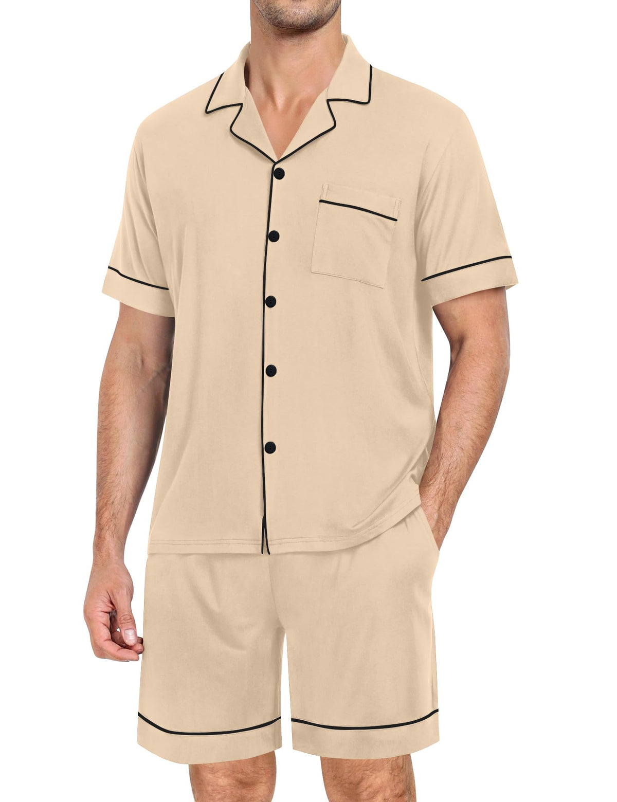 SWOMOG Mens Pajama Set Short Sleeve 2 PCS Sleepwear Button Down Soft Loungewear Modal Set Pj Set with Pockets S-3XL