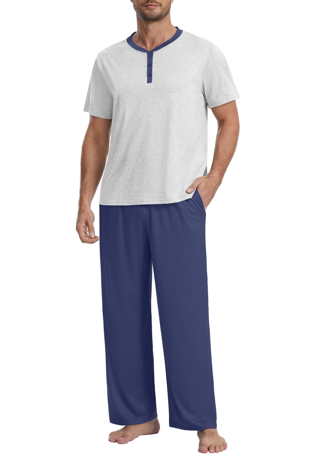 Mens Pajamas Set Henley Neckline Lightweight Sleepwear Pjs S-3XL