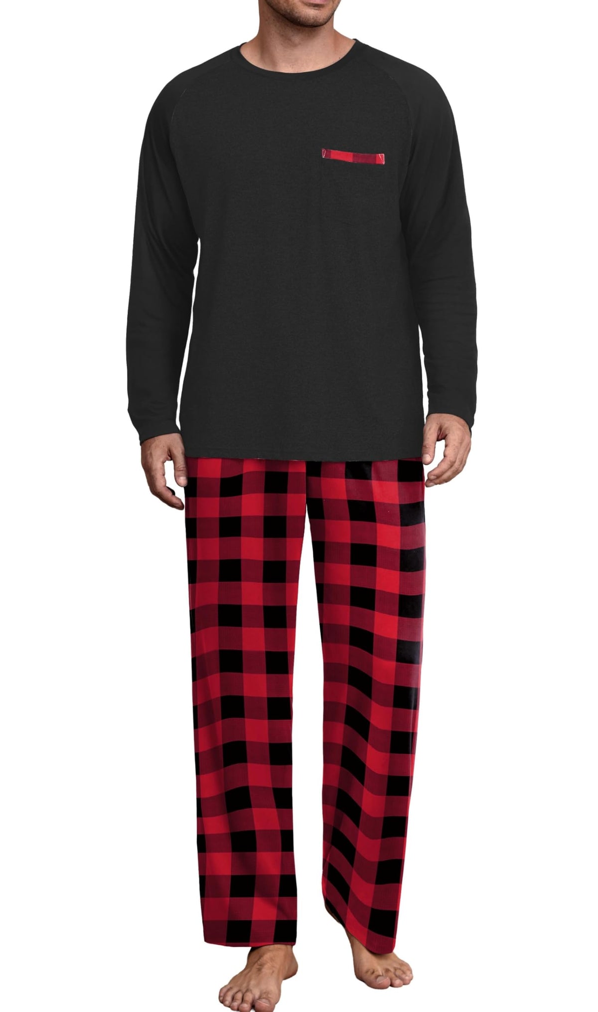 Mens Pajamas Set,Long Sleeve T Shirt Pjs Soft 2 Piece Loungewear With Pants