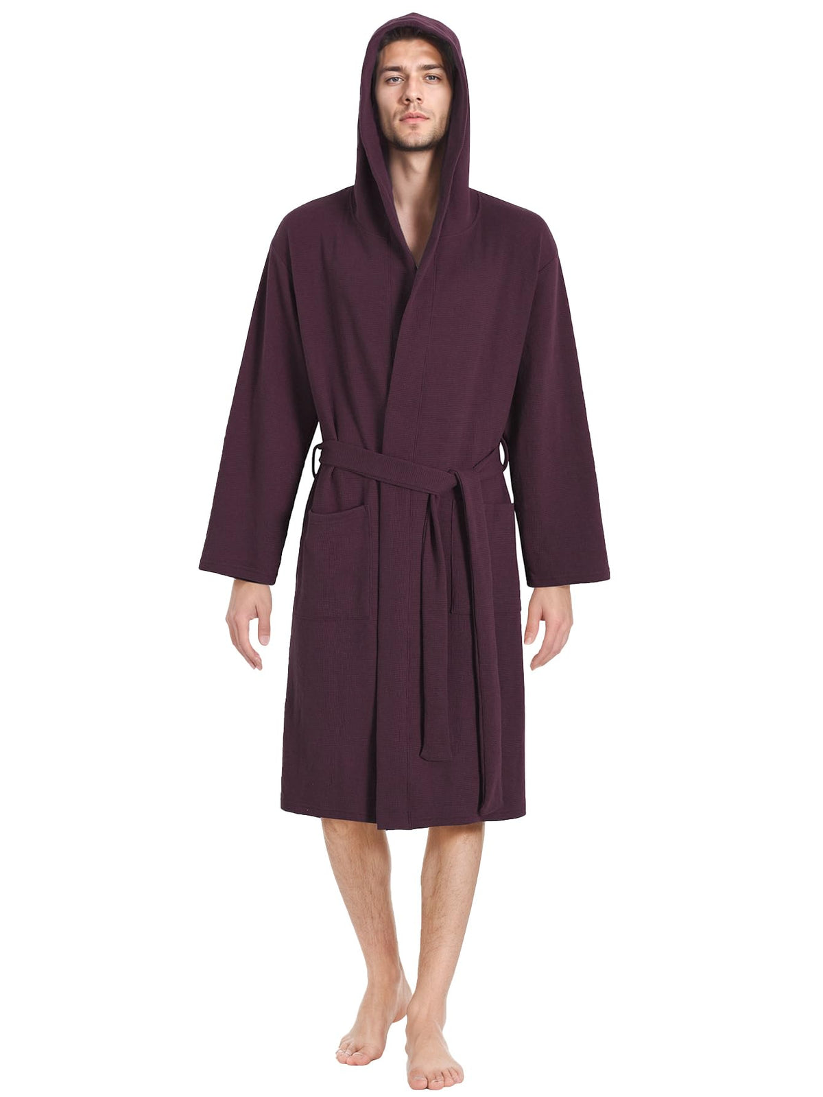 Latuza Men's Waffle Knit Hooded Robe Lightweight Bathrobe
