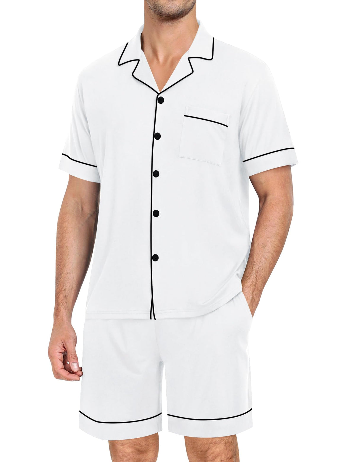 SWOMOG Mens Pajama Set Short Sleeve 2 PCS Sleepwear Button Down Soft Loungewear Modal Set Pj Set with Pockets S-3XL