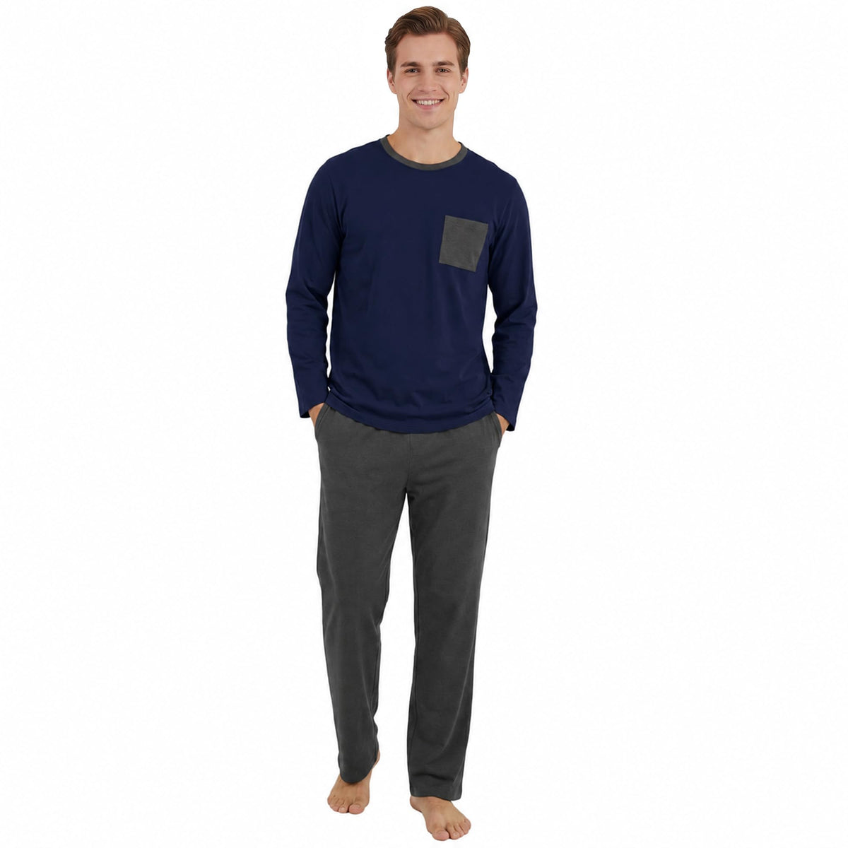 Vulcanodon Men's Organic Cotton Pajama Set Soft Long Sleeve Pjs for Men