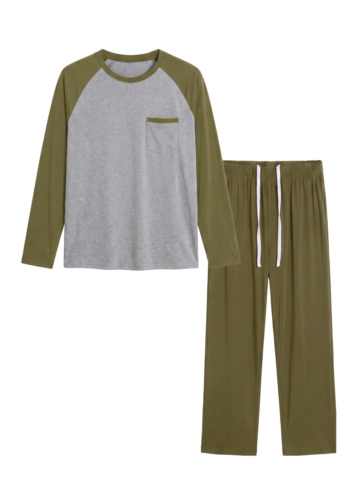 Mens Pajamas Set,Long Sleeve T Shirt Pjs Soft 2 Piece Loungewear With Pants