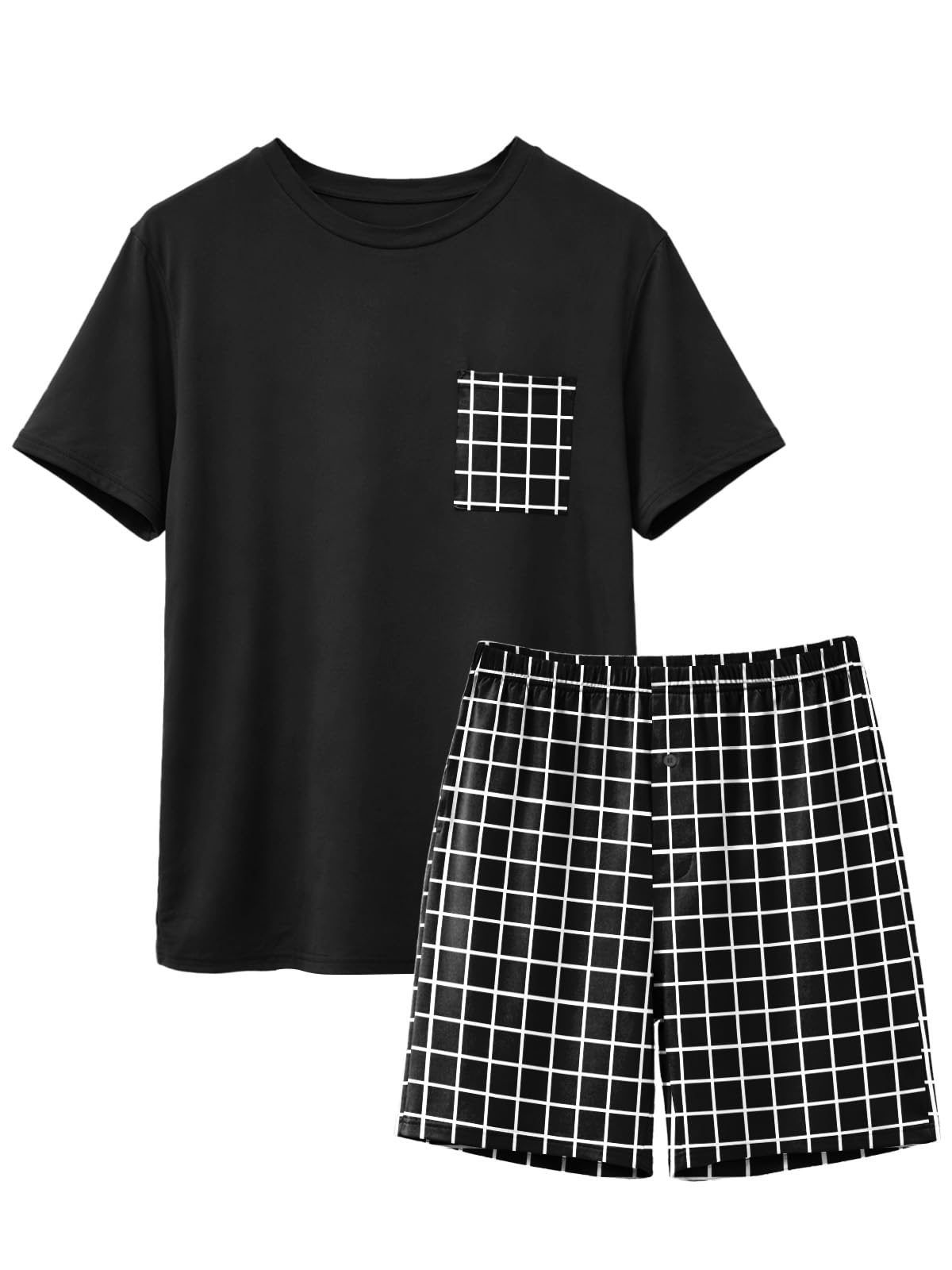 Feiersi Mens Pajama Set Sleepwear Pjs Lightweight Quick Dry Soft Short Sleeve Sleep Set With Pockets