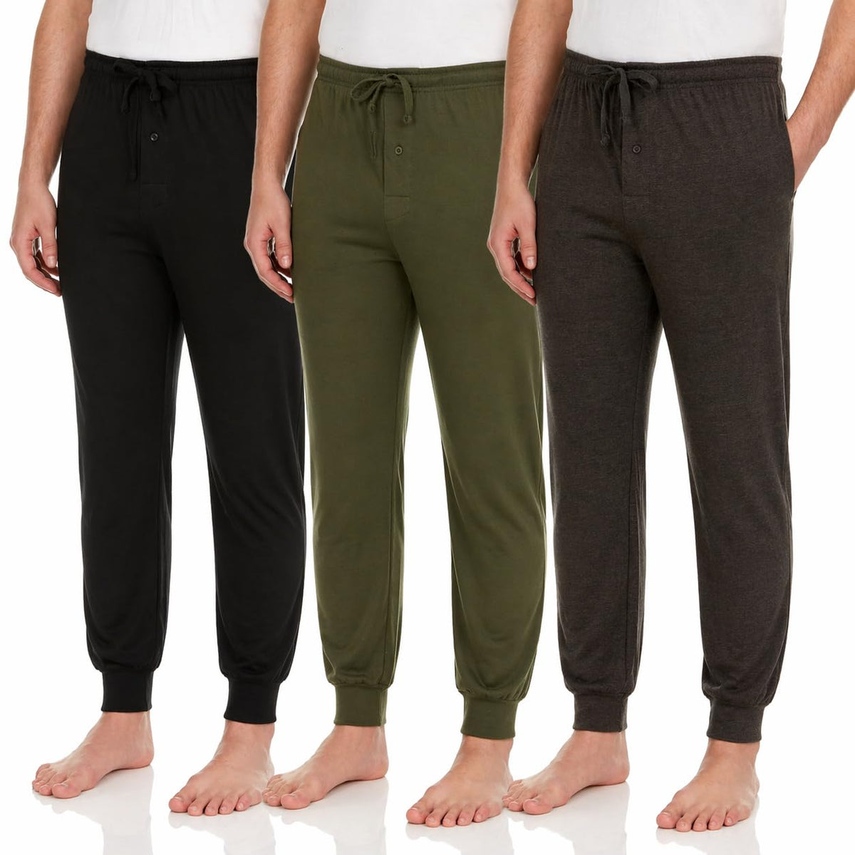 DARESAY Mens Pajama Pants 3 Pack – Soft Knit Lounge Sleepwear with Pockets, Elastic Waist & Drawstring, Up to 3XL