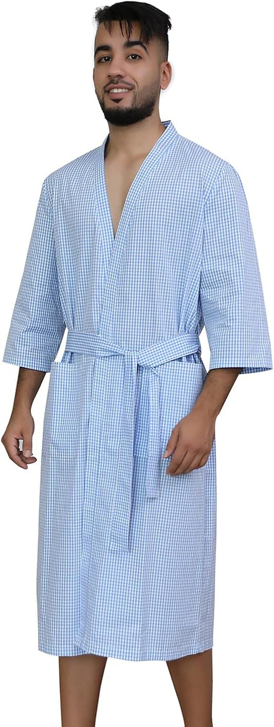 Mens Bathrobe, Lightweight Cotton Short Sleeve Silky Bath Robe for Men