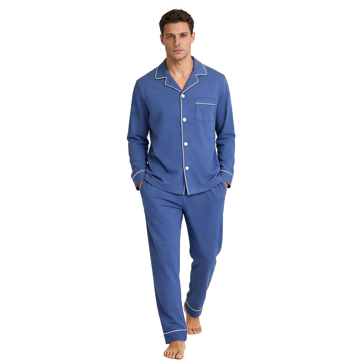 U2SKIIN Men's 100% Cotton Pajama Set, Soft Button Down Sleepwear Lounge Pjs