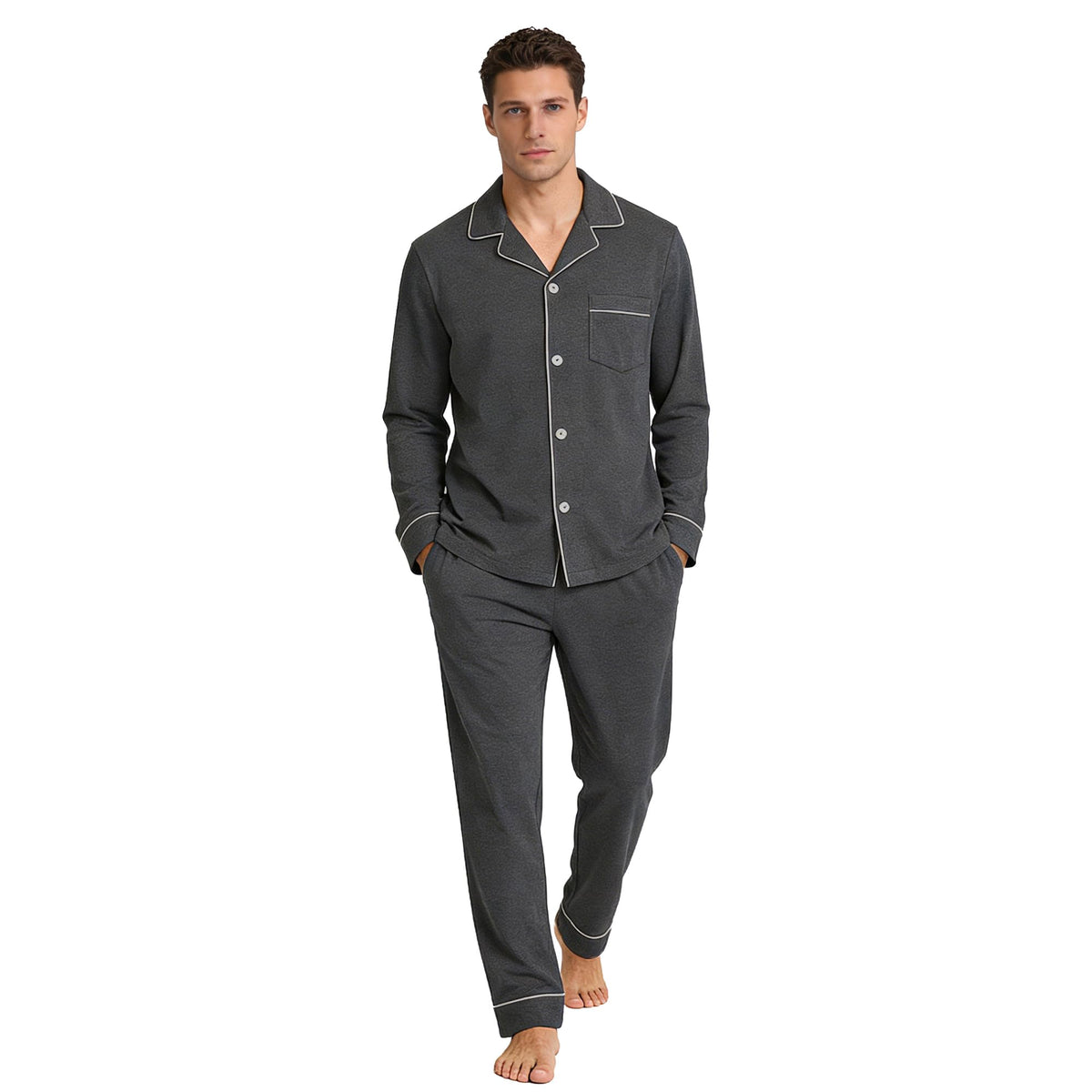 U2SKIIN Men's 100% Cotton Pajama Set, Soft Button Down Sleepwear Lounge Pjs