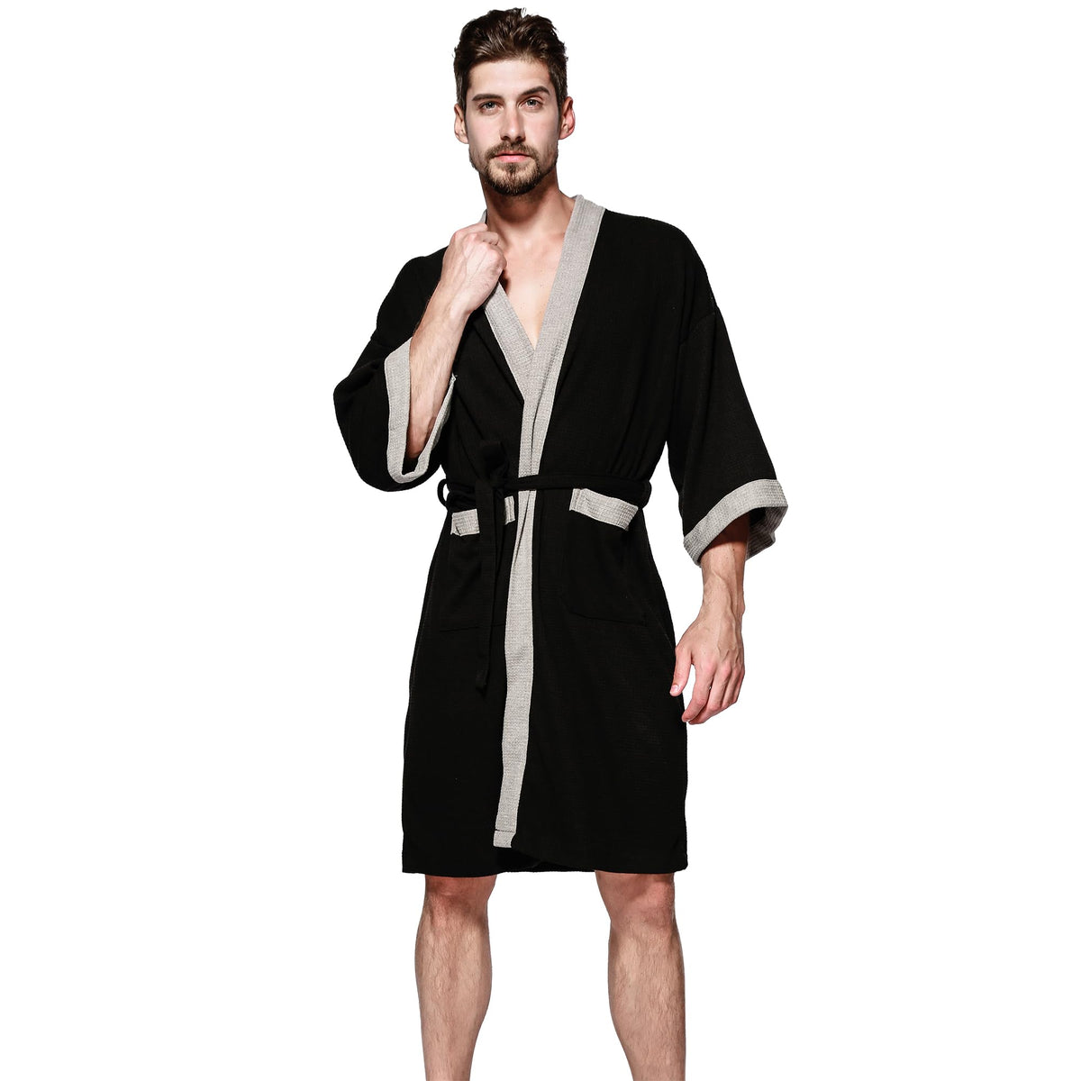 Haseil Men's Turkish Cotton Bathrobe Waffle Kimono Terry Cloth Hotel Spa Robes