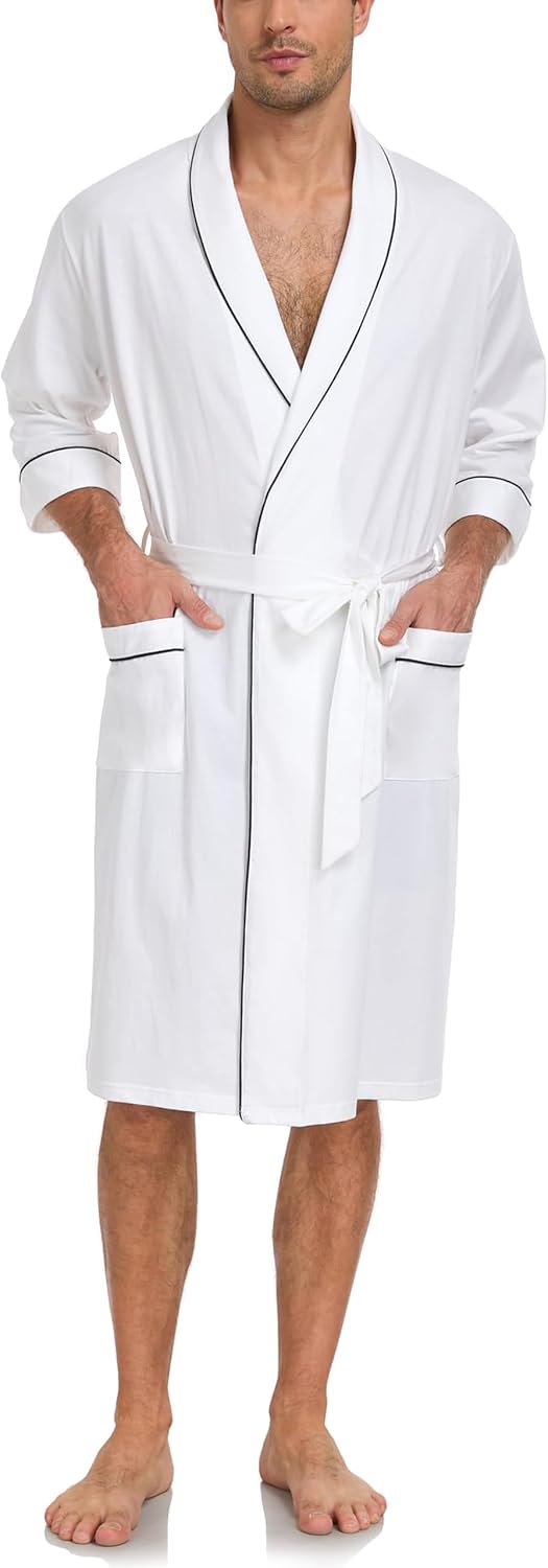 COLORFULLEAF Men's 100% Cotton Robe Lightweight Summer Short Bathrobe