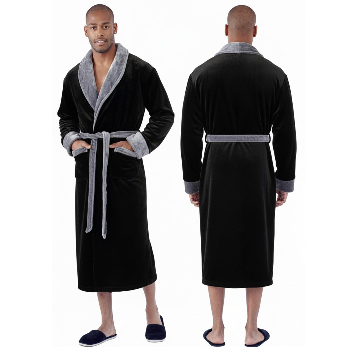 Lotus Linen Personalized Men's Plush Robe - Luxury Hooded Fleece Bathrobe with Custom Embroidery
