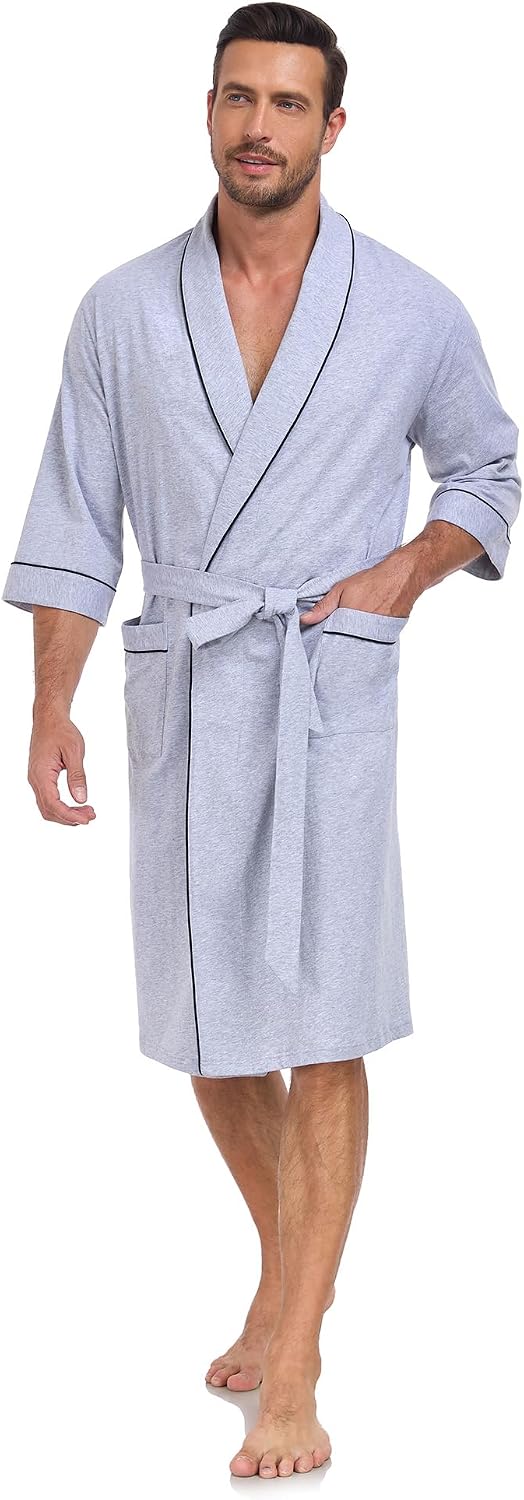 COLORFULLEAF Men's 100% Cotton Robe Lightweight Summer Short Bathrobe