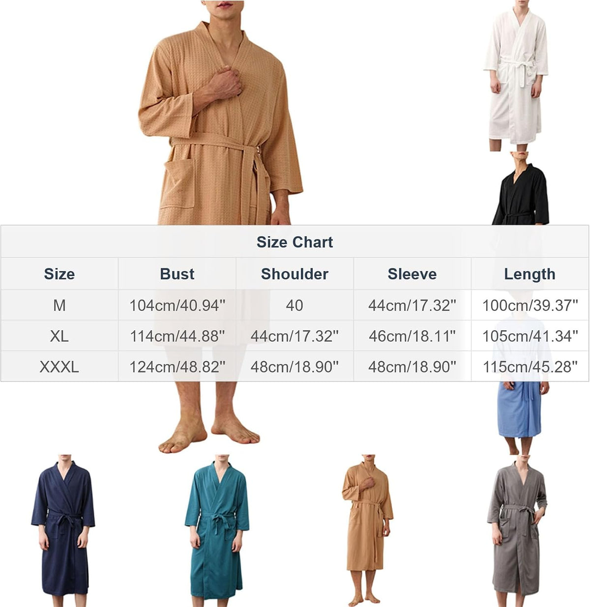 Lmdudan Men's Waffle Robe 3/4 Sleeve Kimono Bathrobe with Pockets and Belt